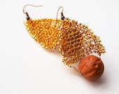 Bead earrings, Golden wire wrapped earrings, seed bead earrings, ceramic golden earrings, spring earrings, circle earrings, summer earrings, - RasaVilJewelry