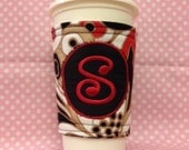 Monogrammed Coffee Koozie - Red, White and Black