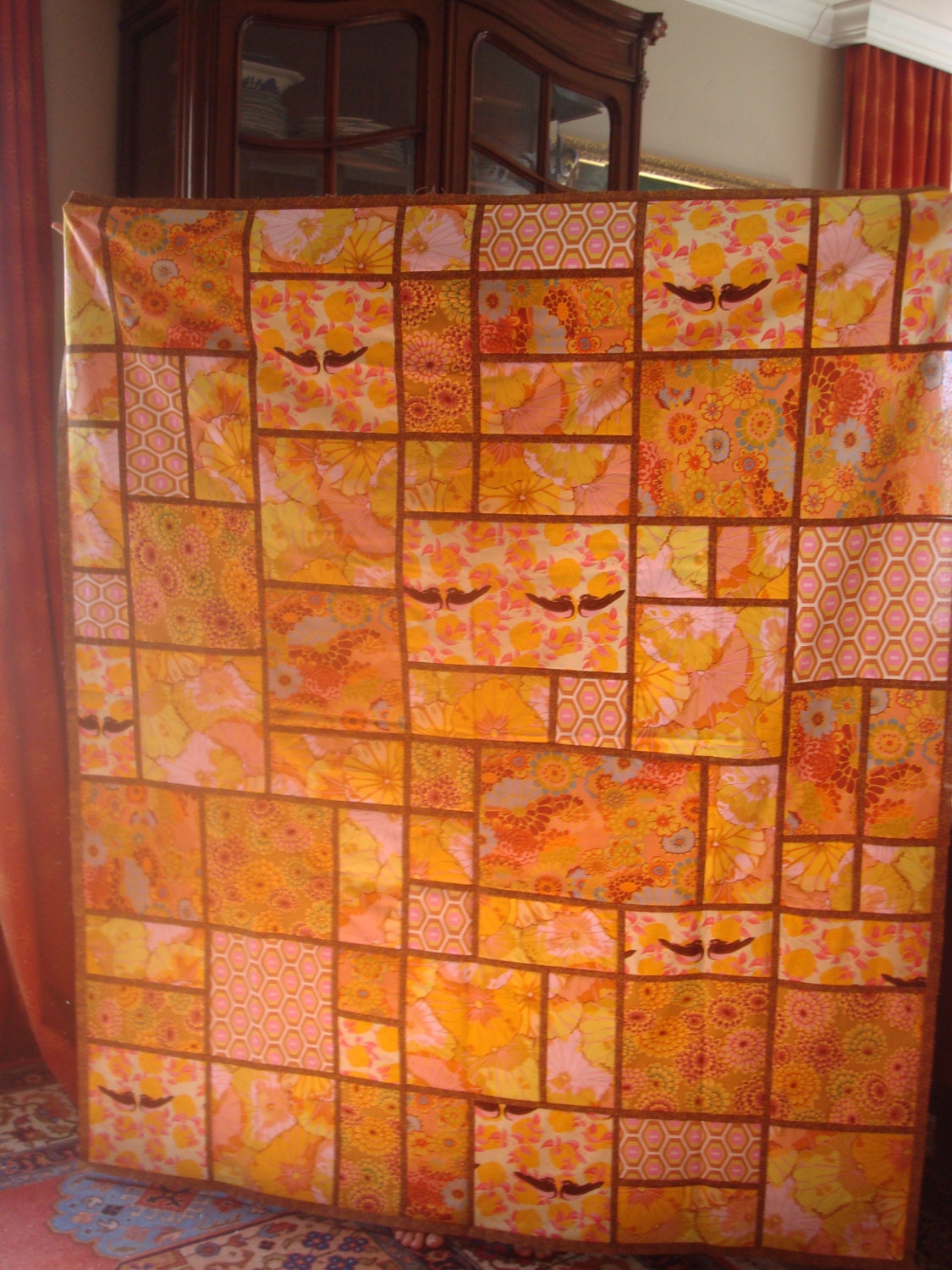 Contemporary Summer Love Bird Hand Quilted Throw