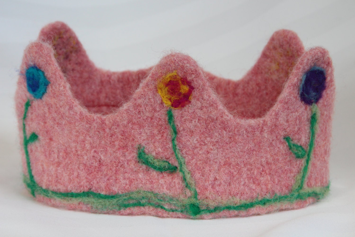 light pink crown with multicolored flowers - felted wool
