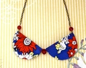 Navy Blue Necklace Fabric Necklace Bib Necklace Flower Necklace Statement Necklace Peter Pan Collar Necklace Floral Necklace Beaded Necklace