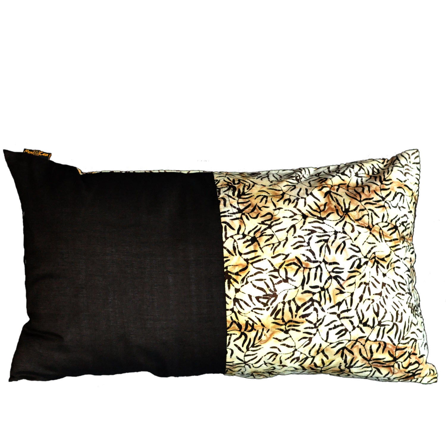 Batik cushion cover Forest Leaf motif natural 50 x 30, pillow case, handstamped, pillows, floral design, handmade