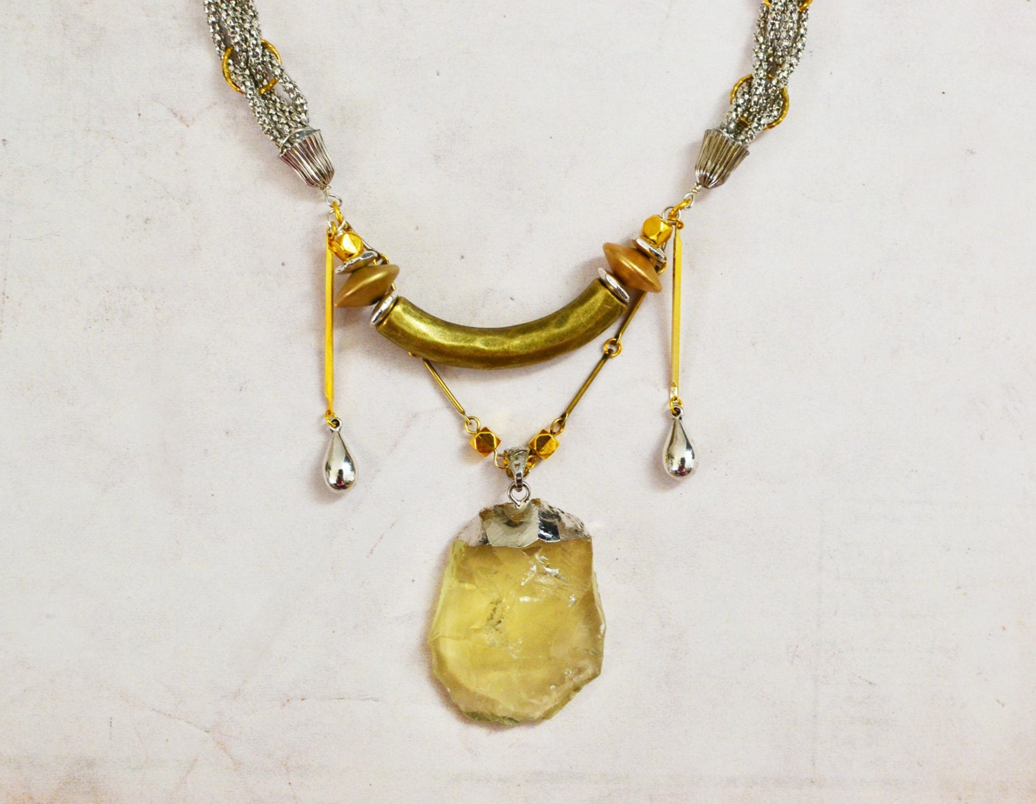 Stone Necklace - Handmade Necklace -  Handcrafted Jewelry - Statement Jewelry - Unique Necklace - Pendant Necklace - Silver Necklace