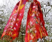 Floral shawl. Nuno felted scarf with spring flowers. OOAK - filcAlki