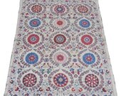 Vintage Silk Handmade Embroidery, Wallhanging, Bedspread or Table Cover, Suzani Needlework from Uzbekistan