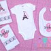 Eiffel Tower Baby Gift Set - Girly Gift Set -Personalized Onesie - Personalized Bib - Personalized Burp Cloths