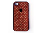 Iphone 4 Case / Iphone 4s Case - Apple Logo on Red Pattern iPhone cover - plastic or rubber - rustic, retro