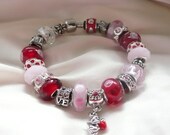 8" Love European Charm Bracelet:  Pink and Red 002 (other sizes available)