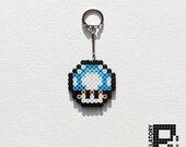 Blue Super Mario Mushroom Perler Bead Sprite Keychain