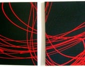 SPIDERMAN'S GIRLFRIEND Original Pollock Painting Drip Action Abstract Art Artwork Modern Pop Canvas Stripes Acrylic Lines Red Black 16x20