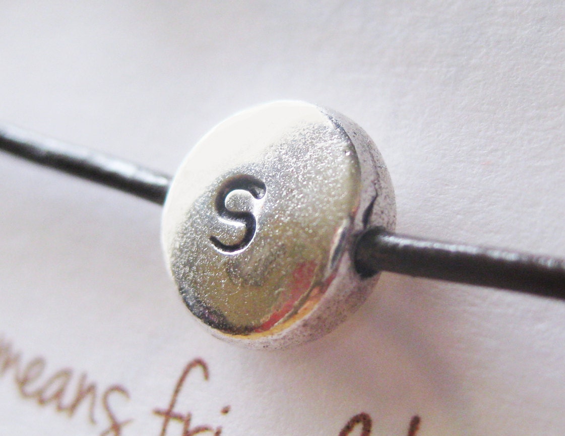 Hand Stamped Bracelet - Personalized Jewelry - Friendship Bracelet - Tibetan Silver - Leather Wrap - Simple, Minimal Design - Gift Under 20