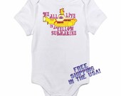 We All Live In A Yellow Submarine John Lennon The Beatles Retro Rock 60's 70's Inspired Funny Baby Onesie 0-3m, 3-6m, 6-9m, 12m or 18m