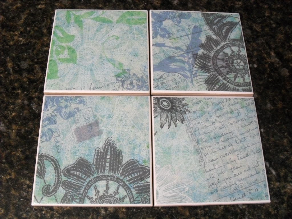 Blue Floral Tile Coasters, Ceramic Coasters, Drink Coasters, Cork Coasters
