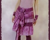 Boho Chic Hippie Style Upcycled Hand Dyed Purple Lace Layered Skirt With Flower Brooch Pin For Prom Grad Night Dance Party By Zollection