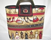 Handmade Fabric Tote, Shoulder Bag, Bucket Bag, Handbag, Red, Black and Red Fashion Fabric