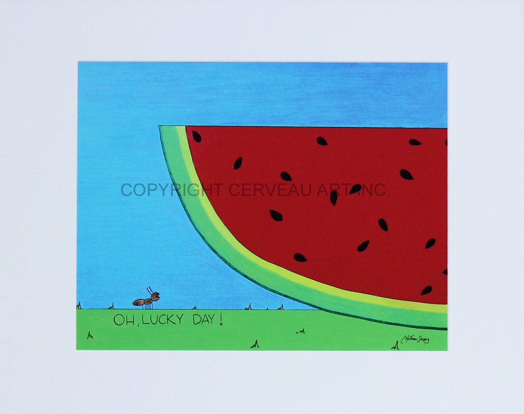 Watermelon and Ant - 16x20 Matted Fine Art Giclee Print of Original Artwork