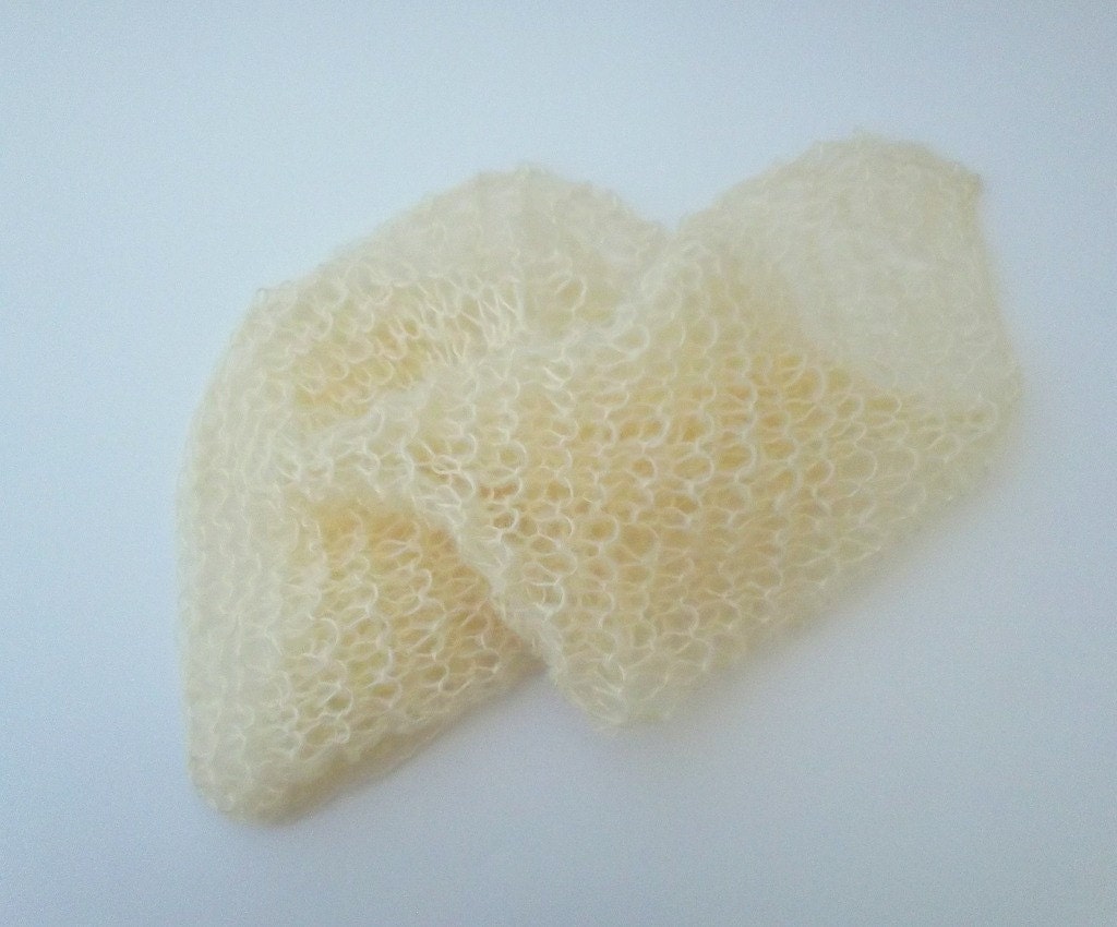 Hand Knit Light Yellow Baby Wrap very mini Blanket Newborn Photography Prop, soft and open in mohair blend with large stitch