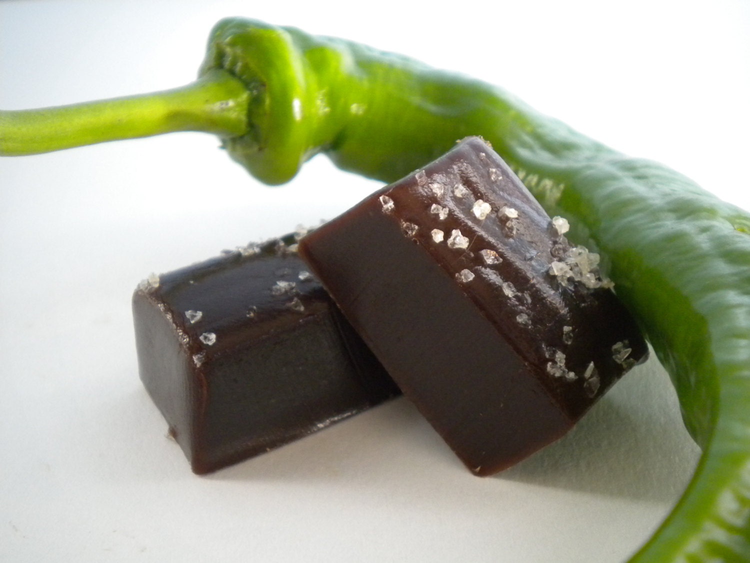Organic Chocolate Green Chili Salted Caramels - 2 lbs