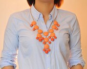 NEW  Coral/Orange  Bubble Necklace,Handmade Bib Necklace,Statement Neckalce-B002