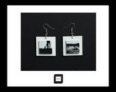 Minimalistic, abstract, geometric,black and white, handmade, statement, drop earrings - with b&w photo