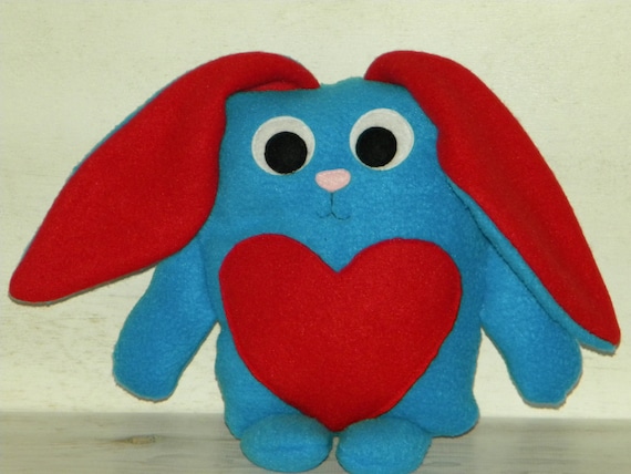 Handmade Blue and Red Plush Fleece Bunny - Fun Easter Gift