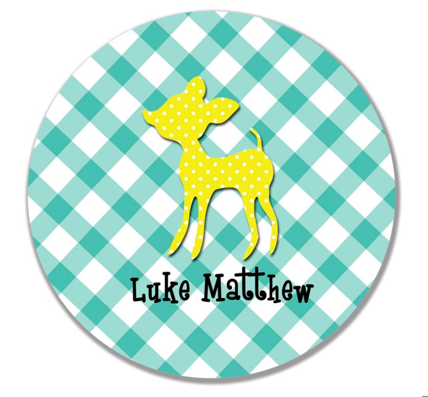 Melamine Plate Personalized Name....Yellow Deer