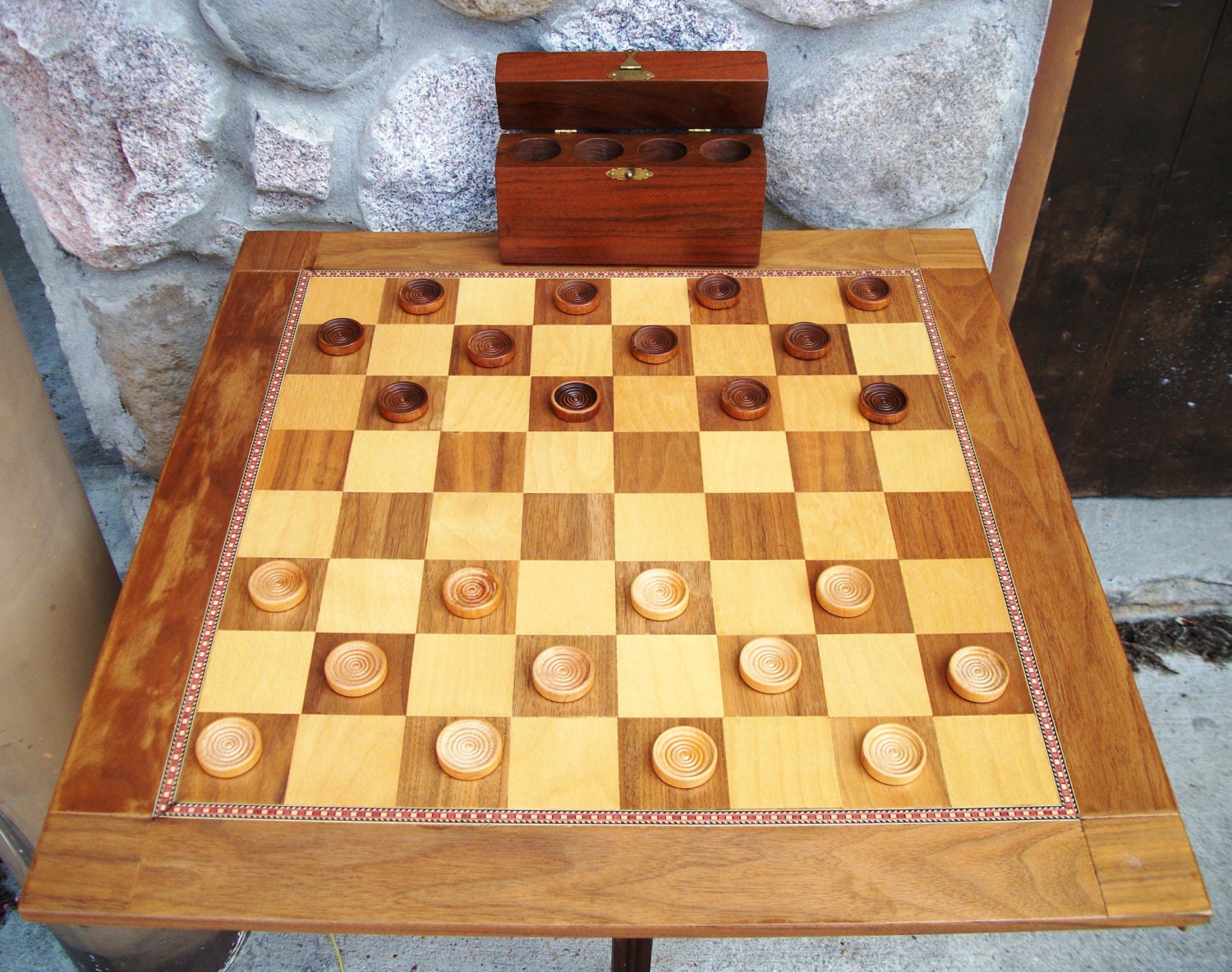 Vintage wood checker board, wooden checker, Renaissance Chess Set ES Lowe, Anri