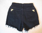Vintage Studded High Waisted Black Distressed Frayed Cut Off Denim Shorts Size 28" Waist