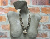 African Inspired Beaded Necklace -  using Handcarved Wood Ivory Nut from Zimbabwe, Chunky, African Ethnic Tribal Beads