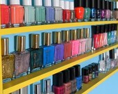 Wood nail polish rack Shelf organizer display HOLDS up to 60  bottles Size 24 wide 14 tall