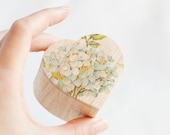 Small wooden wedding box "Blue Hydrangea"- Natural wood, handmade, green, blue, rustic, wedding decor, ring box, eco, engagement box