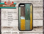 TOUGH iPhone 5 Case or iPhone 4/4S Case Wall Texture 12 with Green and Mustard Painted Wood