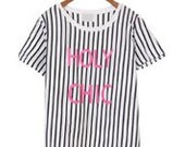 Holy Chic Black and White Stripes T Shirt/Hipster T Shirt/Girl's Summer Clothes Women/Vintage Clothing/vtg tshirt/vtg t shirt/vtg shirt/vtg