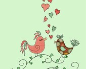 Love Birds 8X10 Nursery art Digital Art Original Illustration Giclee Print Wall Decor Wall hanging Wall Art Childrens kids room