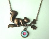 Squirrel necklace, acorn necklace, woodland inspired necklace, pink acorn charm, nature jewellery, Etsy Uk