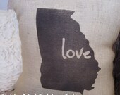 16"x16" Georgia "Love" Burlap Pillow Cover