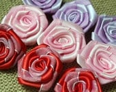 Set of 10 Satin Yarn Flower for Hair Clip or Brooch 2" /50mm Rolled Wedding Decor Roses Lace Rosettes Fabric Flowers - Mixed Color