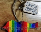 shabby chic rainbow striped bird wall hanging plaque, decorative accessory for home decor, added with quote which can be personalised
