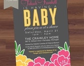 Baby Shower Invitation - Modern Bloom - Floral, grey, pink, yellow - Girl, Boy, Twins, Gender Neutral (DIY Digital Printable)