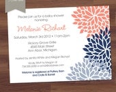 Baby Shower Invitation - Bridal Shower - "Playful Blooms" - navy, blue, coral - birthday - Blossom, Floral, Flowers (DIY Digital Printable)
