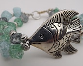 Green and Silver Iced Acrylic Bracelet with Silver Fish
