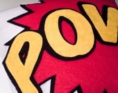 POW 14" Fleece Pillow Cover Comic Book Inspired Envelope Closure Applique 14 inch Red Yellow Graphic Novel Novelty Pillow FREE SHIPPING