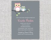 printable baby shower invitation owl boy girl pink blue green yellow shower digital invite customizable personalized