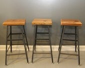 Set of 3 - 30"H Reclaimed Wood Industrial Bar Stool - FREE SHIPPING - Industrial Modern - Salvaged Wood