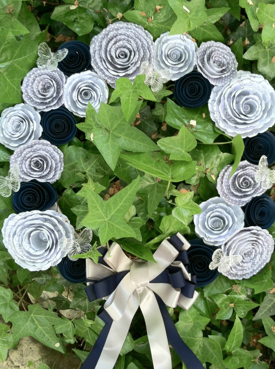 12" Blue and Grey Handmade, Paper Flower, Wreath, Hand cut, Hand rolled, Home decor, Abercrombie colors