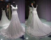 Custom Made Elengant Sheath Style V-neck Chantilly Lace  Bridal Gown  ,Wedding Gown,Wedding Dress