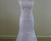 Light Pink Satin  Ivory Lace Applique  wedding dress, Formal wedding gown,Bridal Gown with Jewel Neck