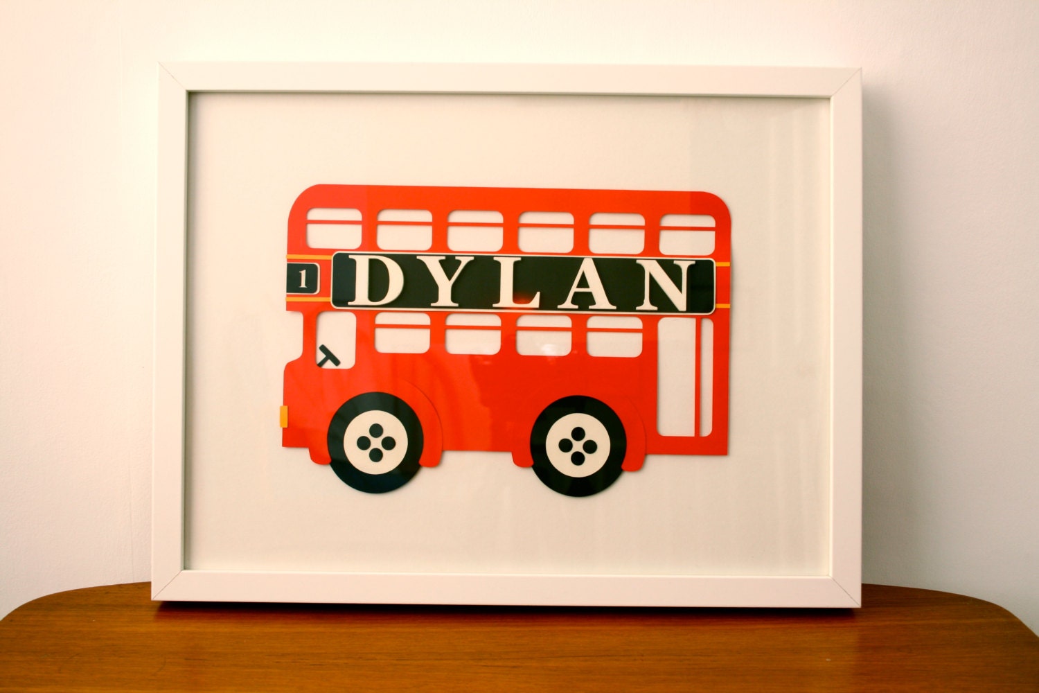 Red London Bus Handmade Personalised Children's Name Print