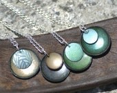 Teal & Sky Blue Enamel Pendant, Copper enamel necklace, Sterling Silver Ocean Waves