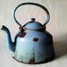 French Vintage ENAMELWARE TEAPOT kettle rustic blue LARGE/ French decor /French kitchen / Shabby chic/ French country /Rustic Wedding